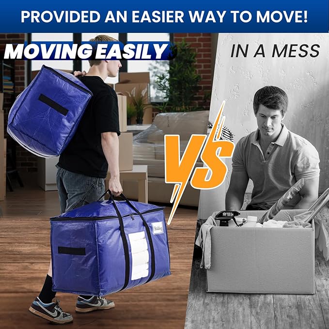 TAILI 6 Pack Dark Blue Extra Large Storage Bags, Heavy Duty Totes with Visible Window, Wrap Around Handles, Perfect for Moving