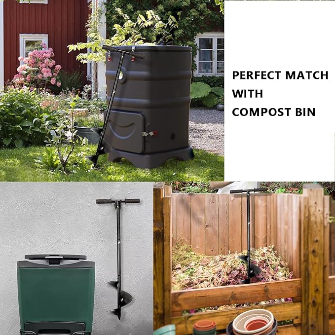 Compost Turning Tool Compost Stirring Tool,Compost Turning Bar 33.4inch,Manual Compost Aerator Tool Turner & Mixing Tool for Outdoor,Composting Accessories (Black-33.4IN)