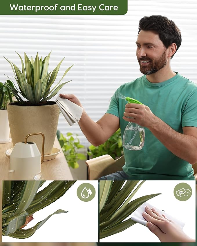 Velener Artificial Outdoor Agave Plants, Green Outdoor Faux Plants with Broad Sword-Shaped Leaves, Small Size UV Resistant Fake Agave Plants for Indoor and Outdoor Decor(14 Inch)-2 Pack