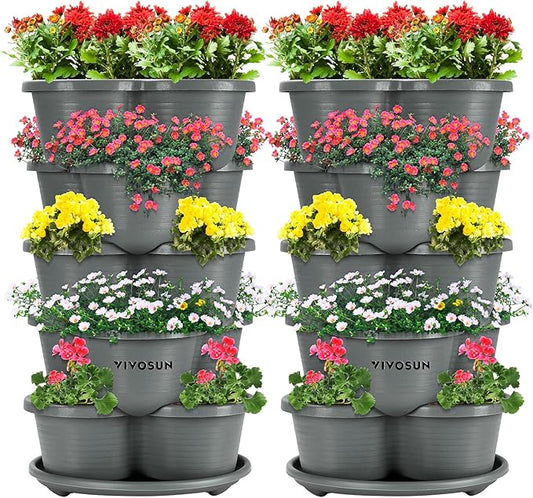 VIVOSUN 2-Pack 5 Tier Vertical Gardening Stackable Planter for Strawberries, Flowers, Herbs, Vegetables, Grey