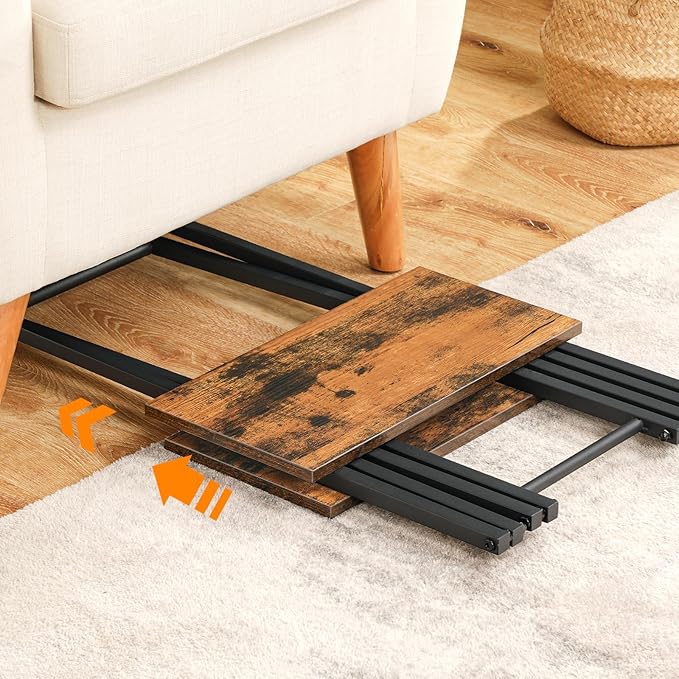 HOOBRO Folding TV Tray Table, Wooden TV Tray, Portable Sofa Side Table, Industrial Snack Table End Table for Small Spaces, Space-Saving, Easy to Install and Fold, Rustic Brown and Black BF27BZ01