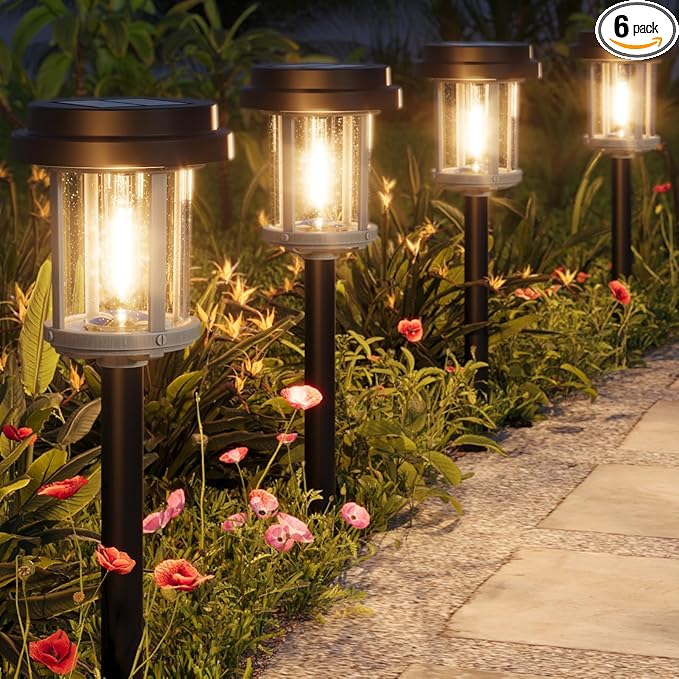 XMCOSY+ Solar Pathway Lights, 20 LM Bright Solar Light Outdoor, Waterproof Seed Glass & Metal Solar Powered Garden Lights, Outside Solar Lights for Yard Lawn Landscape Walkway(Black & Grey)