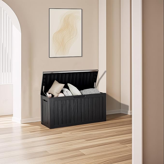 80 Gallon Outdoor Cushion Storage - Waterproof Deck Storage Box & Patio Storage Box, SpaceMax Resin Chest with Lock for Pool/Garden Tools, UV-Resistant, Onyx Black
