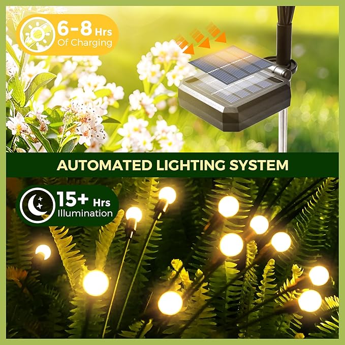 Solar Garden Lights, 60 LED Firefly Garden Lights Solar Outdoor, Solar Lights for Outside Sway by Wind,Solar Lights Outdoor Waterproof for Christmas Yard Patio Pathway Decoration (6 Pack)