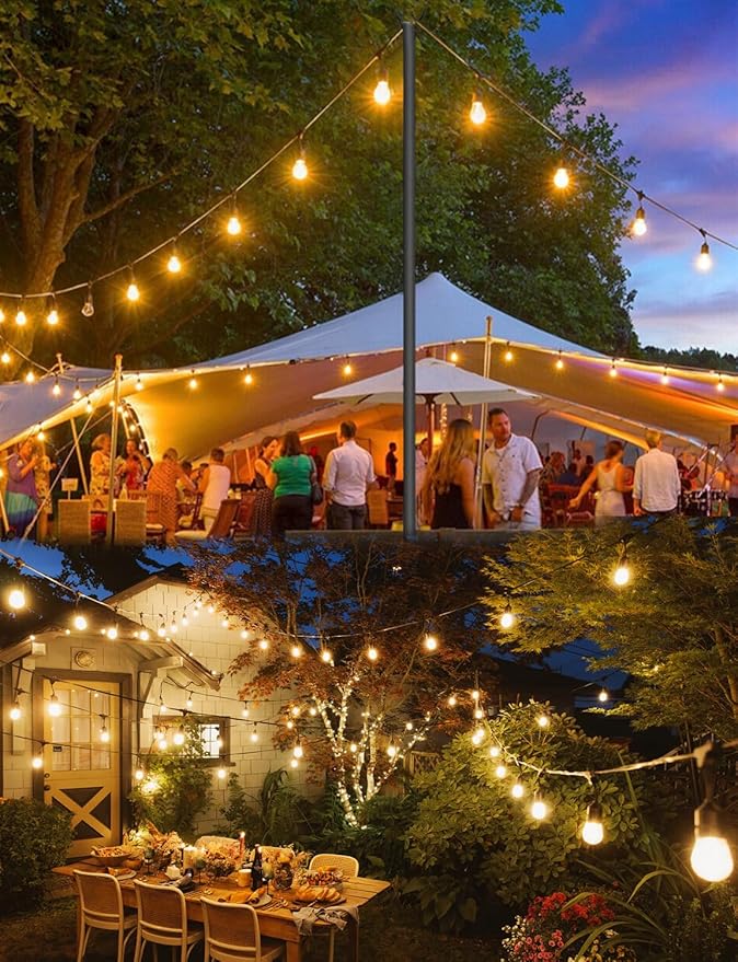 Outdoor String Lights LED 100FT Commercial Grade Heavy Duty Light String Lights with 30 Sockets 32 Shatterproof Plastic Bulbs Include 2 Spare S14 Dimmable Edison Bulbs Patio Market Cafe Light