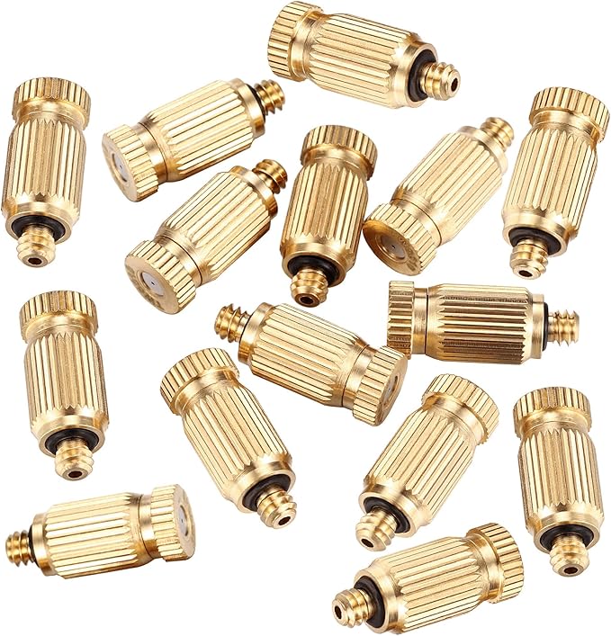 Mornajina 30 Packs Brass Misting Nozzles Mister Replacement Nozzles for Outdoor Cooling System, Misting System Heads Sprayer 0.020" (0.5 mm) 10-24 UNC, High Pressure
