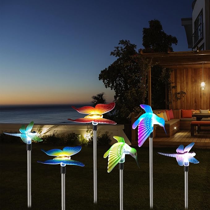 Solar Outdoor Lights with Hummingbird Butterfly Insect Garden Gifts Decor,Solar Garden Stakes Lights for Pathway, Lawn, Patio, Driveway