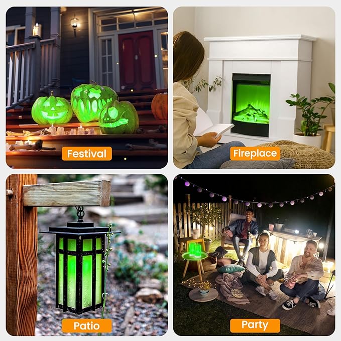【Upgraded】 LED Flame Lights with Remote & Timer, 4-Mode Rechargeable Battery Operated Flameless Candles, Waterproof Pillar Flickering Lanterns for Room Patio Wedding Halloween Home Decor, Green