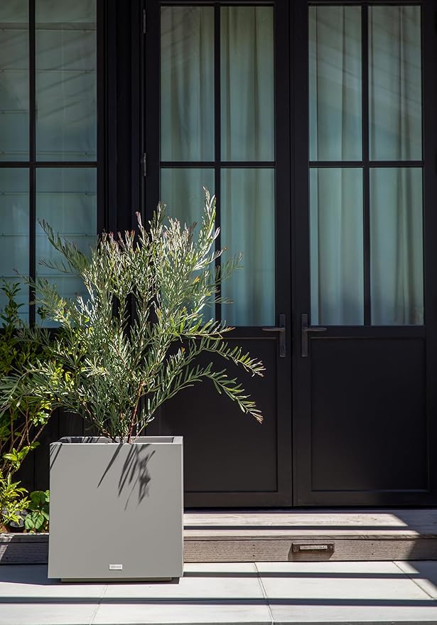 Veradek Block Series Cube Plastic Planter - Large Square Planter for Indoor or Outdoor Patio/Garden | Durable All-Weather Use with Drainage Holes | Modern Décor for Tall Plants, Trees, Flowers