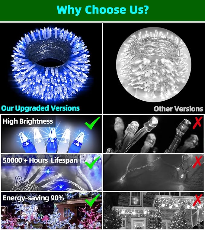 750 LED 246FT Christmas Lights Outdoor, Super Long Waterproof Christmas String Lights with 8 Modes, Christmas Tree Lights with Timer Memory for Fence Garden Xmas Wedding Party Decor Blue & Cool White