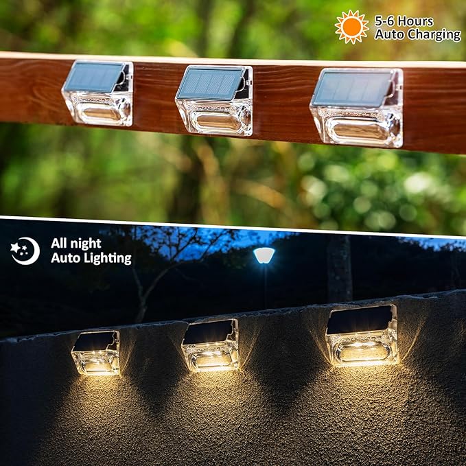 Solar Outdoor Lights 8 Pack, Solar Fence Deck Lights, Waterproof Powered Outside Lighting for Step Railing Wall Pool Stair Yard Garden Patio Pool Decorations