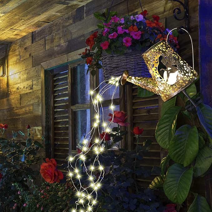 YJFWAL Solar Watering Can with Warm White LED Lights Outdoor Waterproof Fairy Garden Decor for Pathway, Yard, Lawn, Patio Perfect Decorations Gardening Gifts, Birthday Present for Women, Mom, Grandma