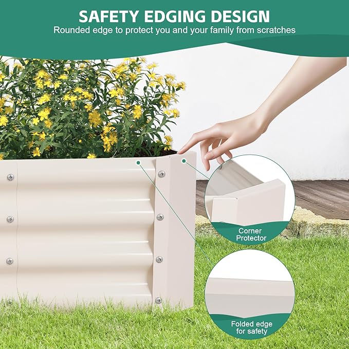 Galvanized Raised Garden Bed - 4x2x1ft Metal Garden Planter Box Outdoor | Steel Raised Bed Kit with Bracing Rods, Gloves for Gardening Vegetables Fruits and Flowers (White)