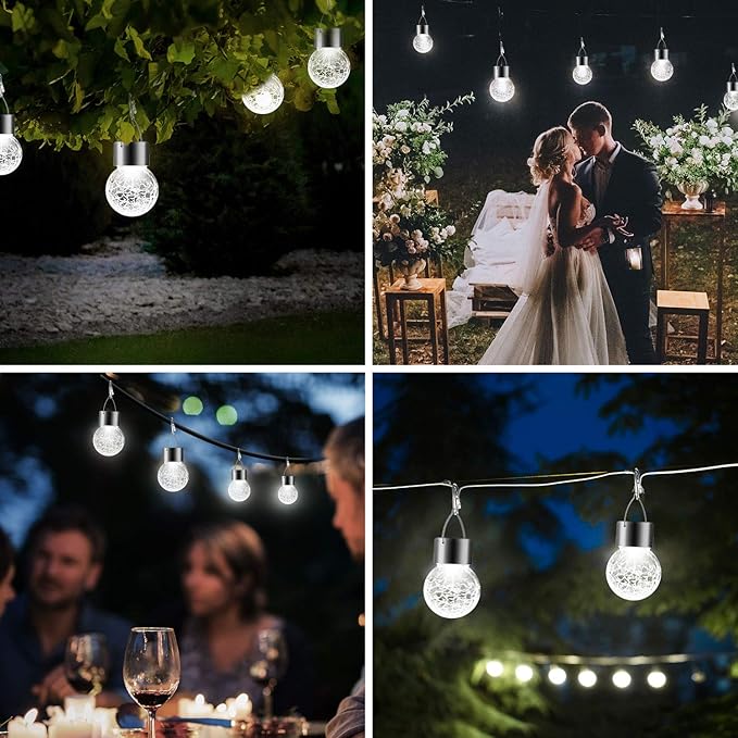 PARTPHONER 12 Pack Hanging Solar Lights Outdoor, Waterproof Solar Globe Lantern with Handle and Clip, Decorative Cracked Glass Ball Lights for Christmas Decor, Tree, Yard, Garden, Patio (Cold White)