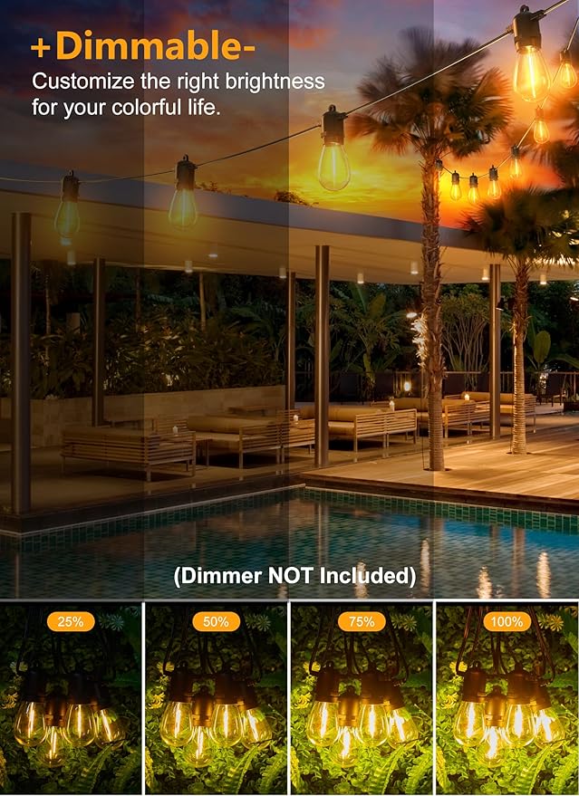 190FT Outdoor String Lights for Patio with 62 Shatterproof S14 Vintage Edison Bulbs, Waterproof Outside Hanging Lights for Backyard Deck Garden Party Xmas Decor, 2700K