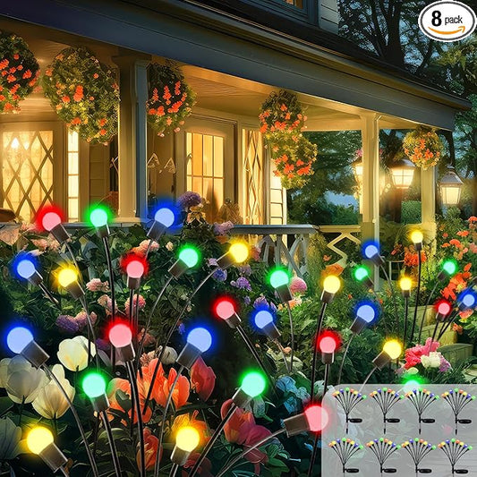 BOSSERN 2025 Solar Garden Lights, 8 Pack Solar Firefly Lights, Solar Sway Lights Outdoor Waterproof, Solar Twinkle Swaying Fairy Light for Yard Patio Pathway Garden Decoration (Multi Color)