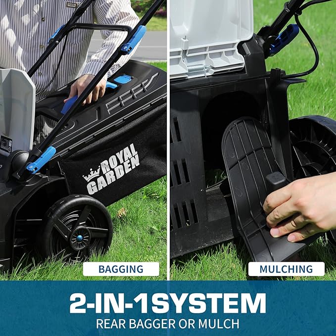 ROYAL GARDEN Electric 40V 17 Inch Cordless Lawn Mower Walk Behind Brushless Push Mower 6-Height Adjust Portable & Lightweight 2 x 20V Batteries and Charger Lawn Mowers Suitable for Garden Small Yards