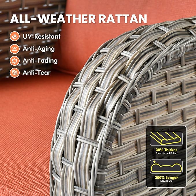 Outdoor Sectional Patio Furniture Set with Fire Pit Table and Swivel Rocking Chairs,11 Pieces Wicker Conversation Sets L Shaped Couch Out Door Sofa Outside Furniture for Garden Deck Yard,Red