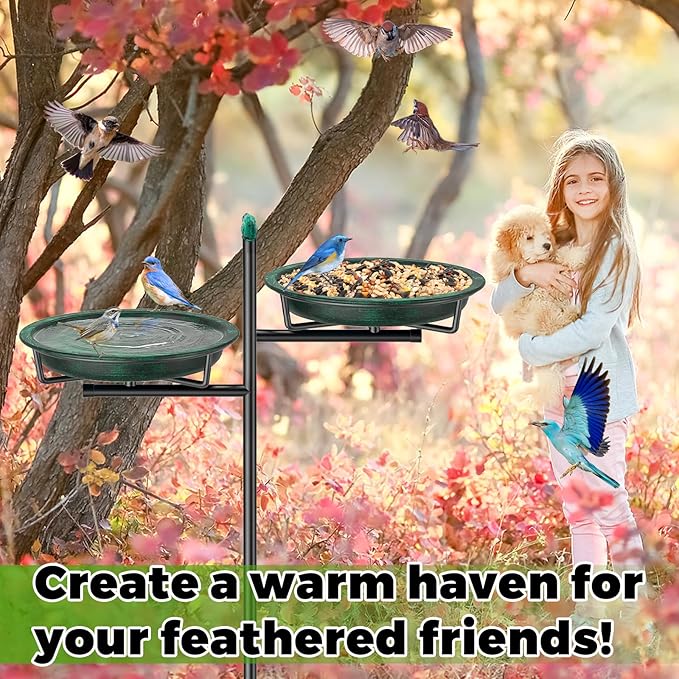 Metal Bird Bath for Outside, Vintage Freestanding Birdbaths Feeder Bowl, Stable & Easy to Clean Birdfeeder for Outdoors Garden Yard Lawn Decor (Retro Green)