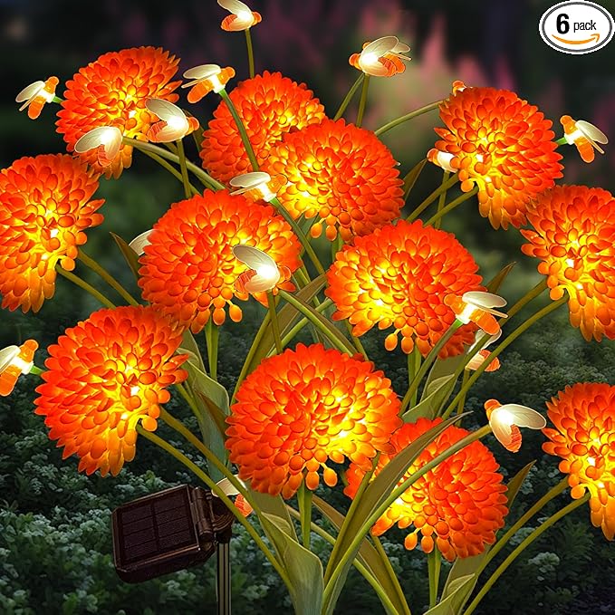 Solar Garden Lights, 6 Pack Swaying Bee Lights With Flowers, Waterproof Firefly Lights Outdoor for Garden Patio Yard Pathway Decoration, Gifts for Women Mother's Day
