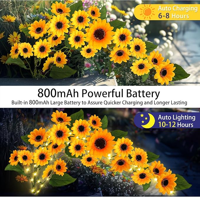 Solar Garden Lights Outdoor, 2 Pack Sunflower Lights with 46 Lifelike Sunflower, Waterproof 90 Bright LED Fall Garden Decor Solar Flowers for Patio Flowerbed Yard, Gift for Mom
