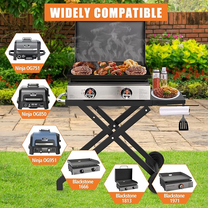 KEESHA Foldable Grill Stand for Blackstone 22'' and 17'' Griddle 1814 1971 1832 1666 1840, Portable Grill Cart Table for Outdoor and Indoor with Wheels