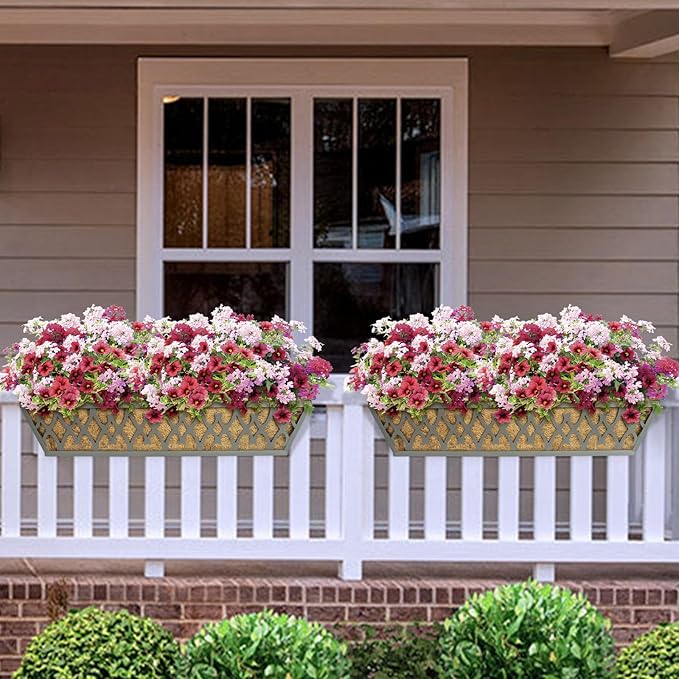 Window Boxes Planters: 2 Pack 30 Inch Railing Planter Box with Adjustable Brackets for Porch Fence Patio Balcony Hanging Flower Baskets with Coco Liners for Outdoor Garden Decor - Grey