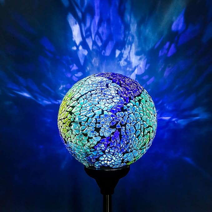 WNP Outdoor Mosaic Solar Light Stake Decor for Garden Waterproof,Color Glow Solar Powered Led Light Decorative Outdoor Landscape Blue Glass Ball Solar Absorb Birhtday Gift Lights for Mom Yard,Path