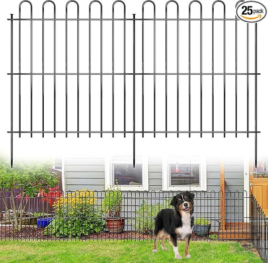 25 Panels Decorative Garden Fence, 50ft X 32in Rustproof Metal Animal Barrier Fence, No Dig Fence Garden Fence, Arched Flower Bed Edging Ornamental Wire Border Fencing for Outdoor Yard, Patio Decor