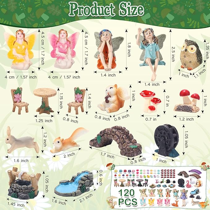 120 Pieces Garden Kit Accessories Garden Animals Miniatures Fairies Miniature Figurines Micro Landscape Ornaments DIY Kit for Outdoor Yard Lawn