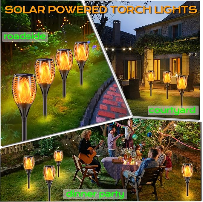 Upgraded Larger Solar Torch Lights, 43" Flickering Flame Solar Lights, Waterproof Outdoor Solar Landscape Decoration Lighting 96 LED Auto On/Off Garden Patio Yard Pathway,Black 2 Pack (2)