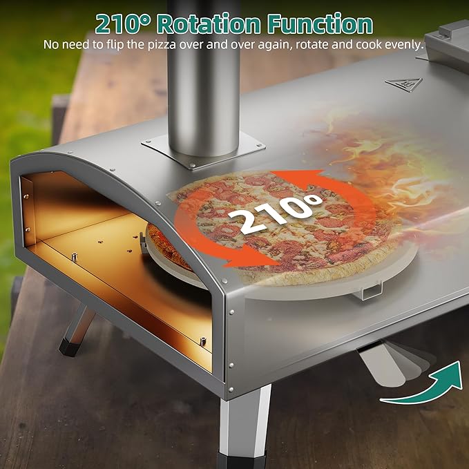 YTIAHOME Multi-Fuel Outdoor Pizza Oven with Rotating, 12" Wood and Gas Fired Pizza Oven with Built-in Thermometer, Dual Fuel Pizza Maker with Peel, Stone, Carry Cover, Recipes for Backyard Camp