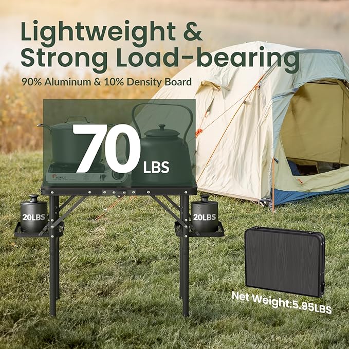 Titanker Folding Camping Table Small 2ft, Small Camp Table Portable with 50% Extra Space, Folding Picnic Set, Portable Beach Table, Car Camping Essentials, Aluminum Light & Solid