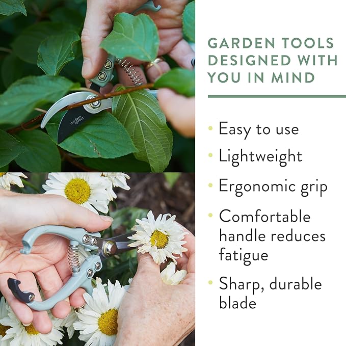 Modern Sprout Hand Pruners & Shears Set - Lightweight Gardening Tools W/Easy Lock - Sharp Carbon Steel Blades -Rust Resistant Scissors for Herbs, Flowers - Reusable Holster - Chartreuse