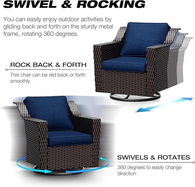Joyside Wicker Patio Furniture Sets, 9 Pieces Upgraded Large Size Outdoor Furniture with Swivel Rocking Patio Chairs, Patio Dining Chair, 3-Seat Sofa, Outdoor Ottoman, Coffee Table, Thick Cushions