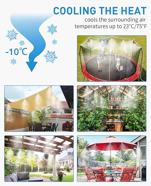 homenote Misting Cooling System, 59FT (18M) Misting Line + 16 Brass Mist Nozzles + Brass Adapter(3/4") Misters for Outside Patio Cooling Garden Greenhouse Watering