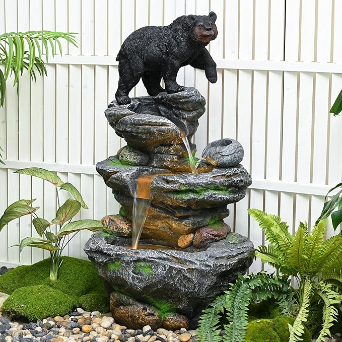 44" Outdoor Fountains and Waterfalls LED - Patio Water Fountains Outdoor for Outdoor Gardens Backyards Lawns Balconies Landscaping and Outdoor Living Spaces