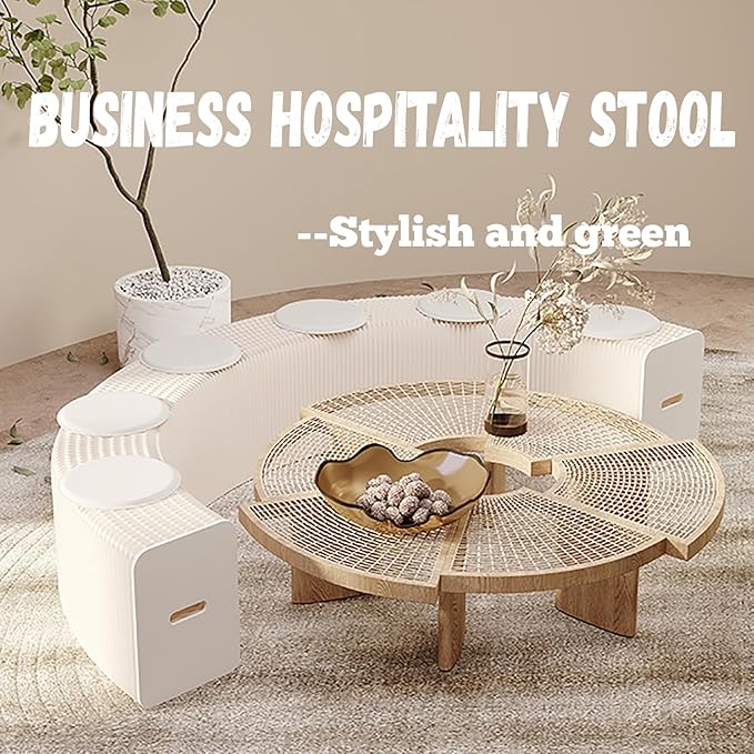 Foldable Kraft Paper Stool, Honeycomb Accordion Folding Bench, Collapsible Paper Stool for Small Spaces, Portable Footrest and Side Table for Living Room and Office,White Black-44×31×600cm