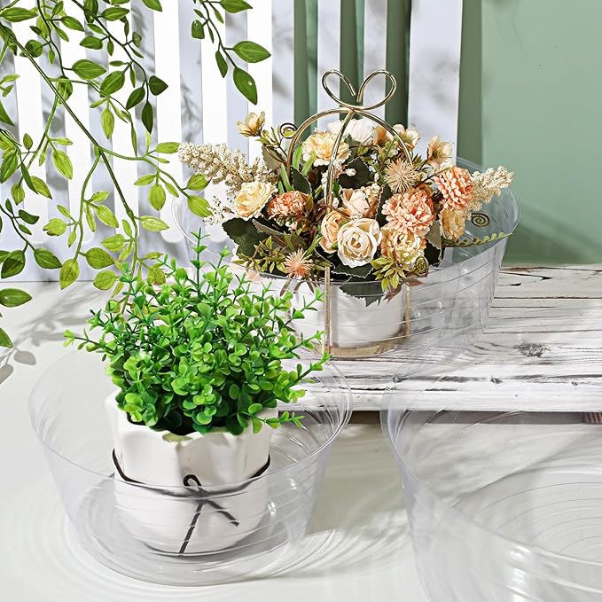 Hoolerry Plastic Plant Saucer Clear Deep Drip Tray Thickened Clear Plant Saucers Trays for Pots Deep Drip Trays for Home Garden Indoor and Outdoor Potted(15 Pcs,8, 10, 12 Inch)