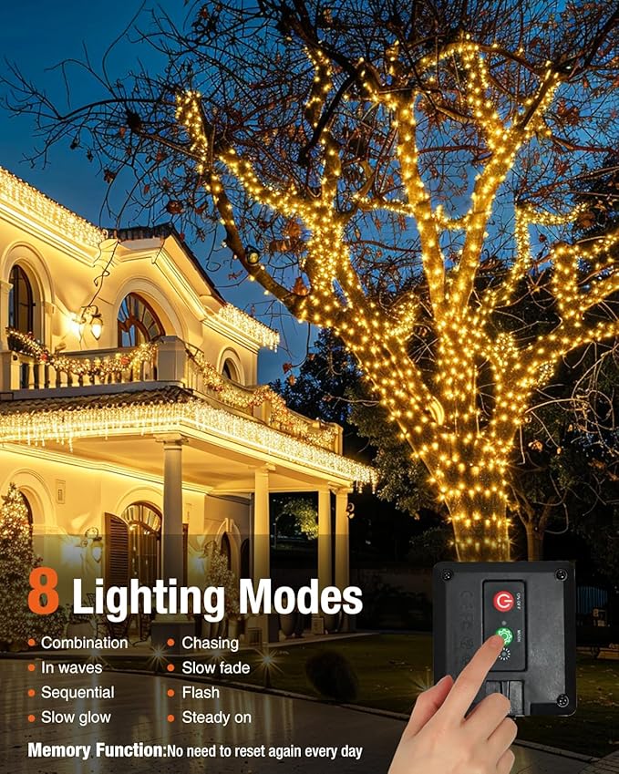 1 Pack Solar Fairy Lights for Outside Waterproof, 49FT/15M 150LED Solar String Lights Outdoor 8 Modes Solar Twinkle Lights for Garden Yard Christmas Tree Wedding Party Decor, Warm White