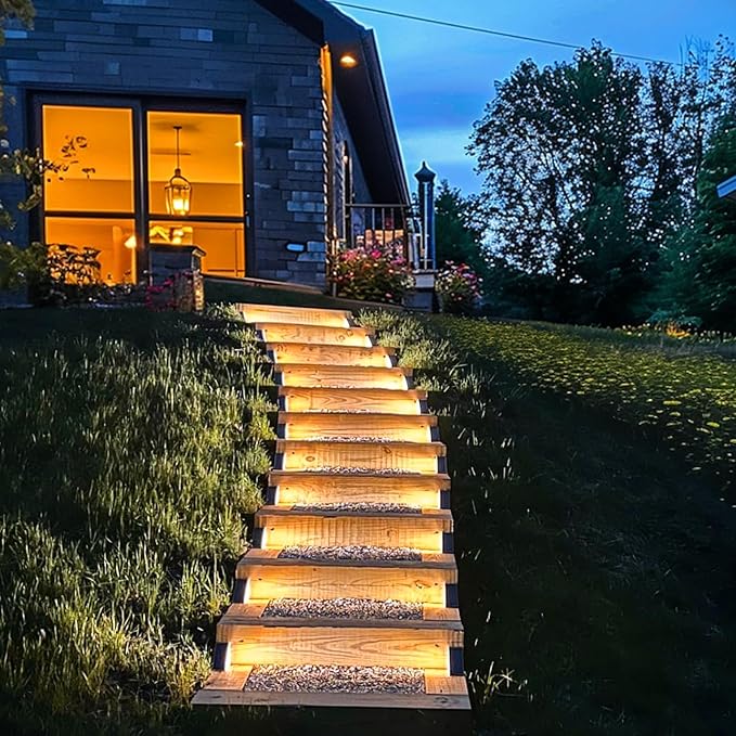 Solar Step Lights for Outside,16pack Solar Stair Lights Outdoor Waterproof IP67,Outdoor Deck Step Lights,Solar Outdoor Lights for Staircase,Patio,Front Step(Warm Brown)…