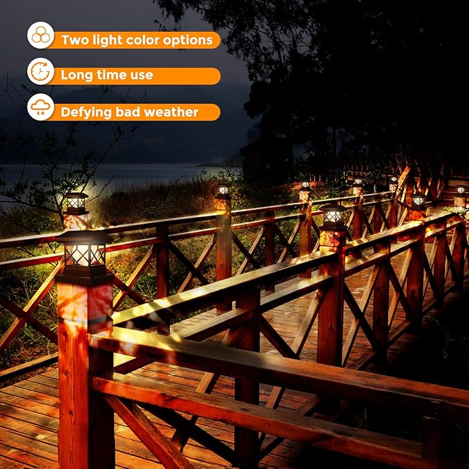 TWINSLUXES Solar Post Cap Lights Outdoor - Waterproof LED Fence Post Solar Lights for 3.5x3.5/4x4/5x5 Wood Posts in Patio, Deck or Garden Decoration Warm Light… (6 Pack)