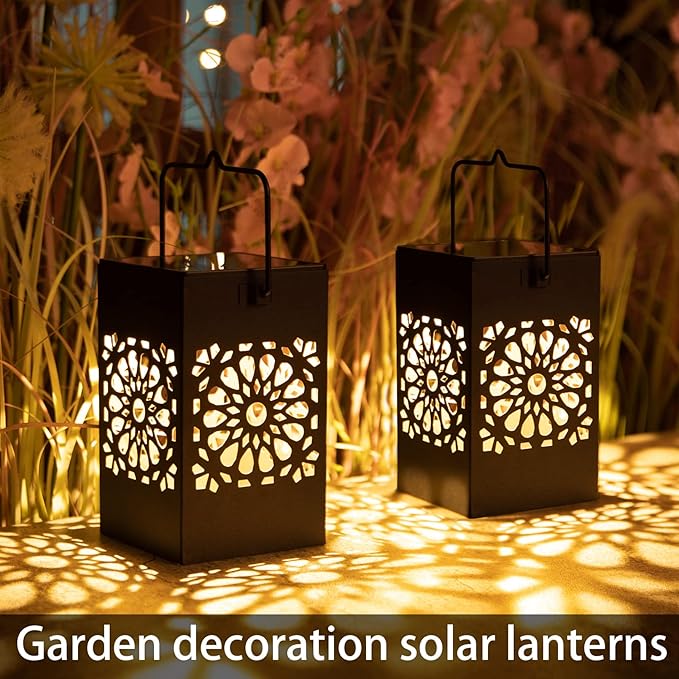 2PACK Solar Lanterns Hanging IP65 Waterproof Solar Lights Outdoor Garden Light Decorative Landscape Lighting for Garden Patio Courtyard Lawn for Yard Tree Fence