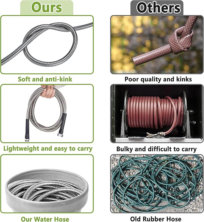 304 Stainless Steel Garden Hose 75FT-2025New Upgraded Metal Expandable Hoses With Nozzle And 3/4 Solid Fitting, Sturdy and Lightweight, Kink-Free, Rust Proof &Ultra-Durable Water Hose For Yard Camper