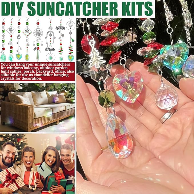 WASTROYAL 500 Pcs+ DIY Suncatcher Making Kits for Adults Crystal Christmas Sun Catchers Crafts Rainbow Maker for Christmas Decor Indoor Window Christmas Favors Sun Catcher Craft (Christmas)