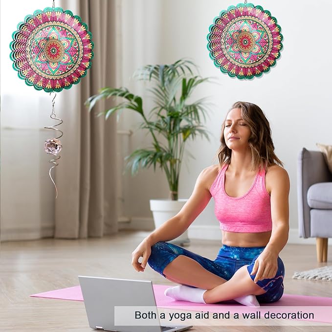 Wind Spinner Mandala Manjusaka Laser Cut Stainless Steel Wind Spinners for Yard and Garden Decoration 3D Kinetic Metal Art Ornament Hanging Wind Sculptures Outdoor Decor Creative Gifts Ideas