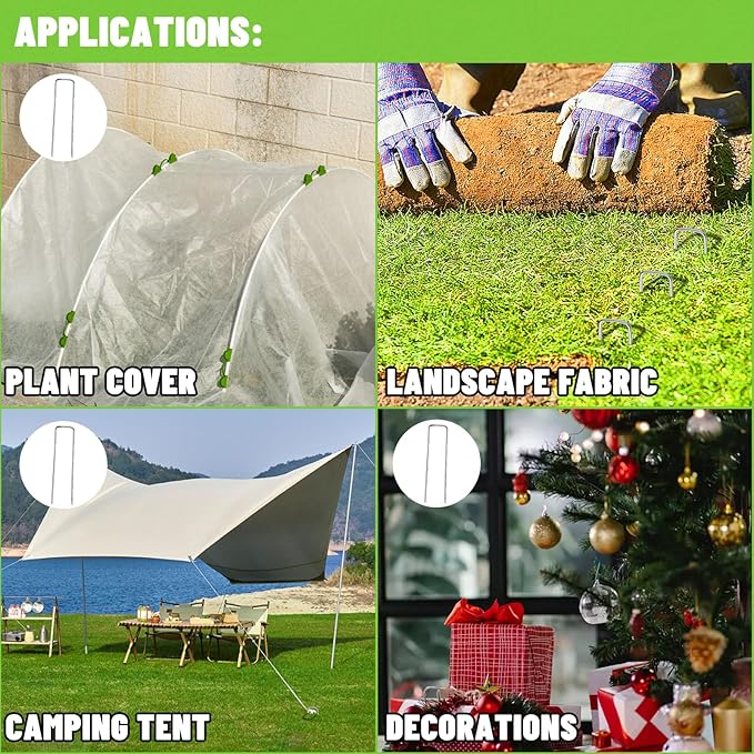 Cool Area 50PCS 6 Inches 11 Gauge Garden Stakes, Landscape Staples, Ground Stakes, Yard Stakes, U-Shaped Garden Staples for Securing Landscape Fabrics,Irrigation Pipes, Weed Barrier Fabric, Fences