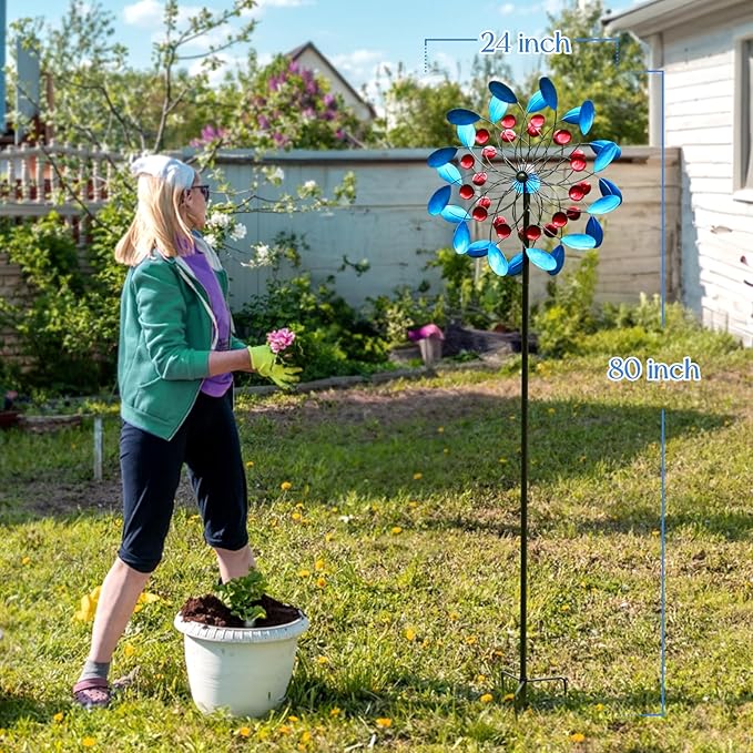 Wind Spinners for Yard and Garden Large - 80 inch Wind Spinners Outdoor Metal Large with Solar LED Light, Wind Sculptures & Spinners Windmills for Birthday Gifts Decorations(24 Diameter)