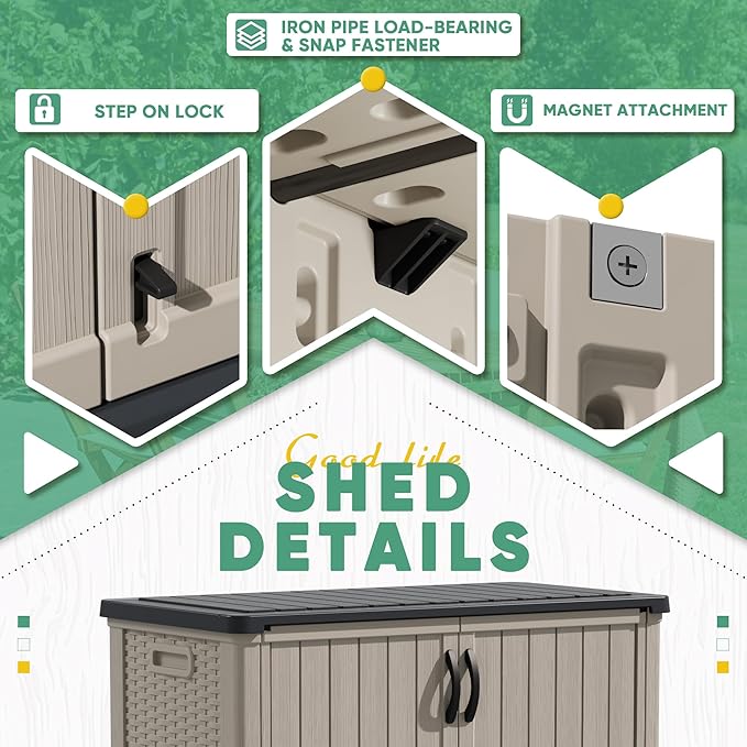 Devoko Outdoor Storage Cabinet 26 Cu Ft with Lockable Doors, Horizontal Storage Shed Waterproof Patio Tools Storage Box for Sofa Cushions, Gardening Tools and Accessories (Beige)