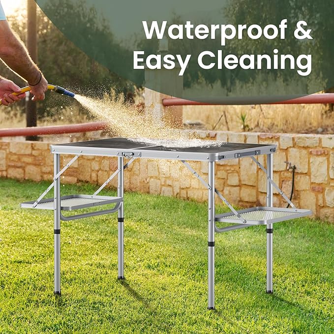 Titanker Folding Camping Table 3ft, Folding Picnic Table, Camp Tables Portable Foldable, 50% Extra Side Space, Outdoor Patio Table, Camping Essentials, Aluminum Light Solid, Silver